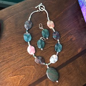 Stone necklace with matching earrings